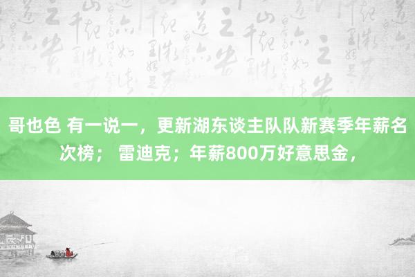 哥也色 有一说一，更新湖东谈主队队新赛季年薪名次榜； 雷迪克；年薪800万好意思金，