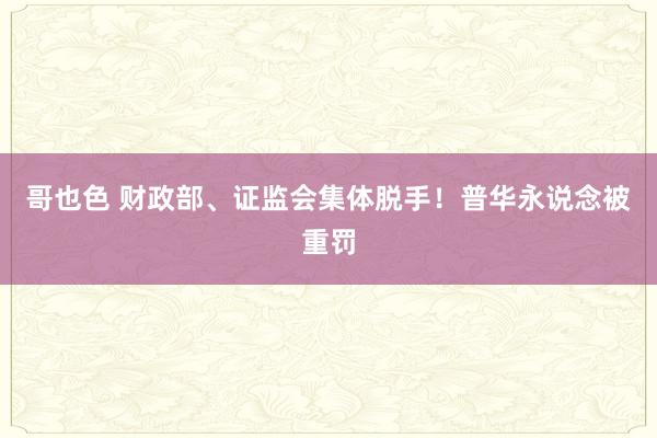 哥也色 财政部、证监会集体脱手！普华永说念被重罚