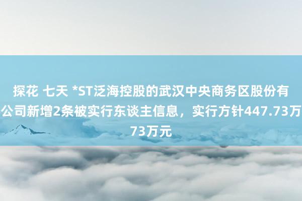 探花 七天 *ST泛海控股的武汉中央商务区股份有限公司新增2条被实行东谈主信息，实行方针447.73万元