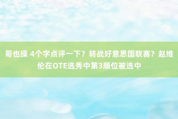 哥也操 4个字点评一下？转战好意思国联赛？赵维伦在OTE选秀中第3顺位被选中