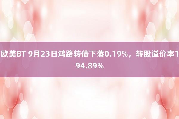 欧美BT 9月23日鸿路转债下落0.19%，转股溢价率194.89%