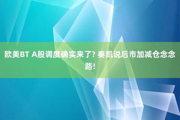 欧美BT A股调度确实来了? 奏凯说后市加减仓念念路!