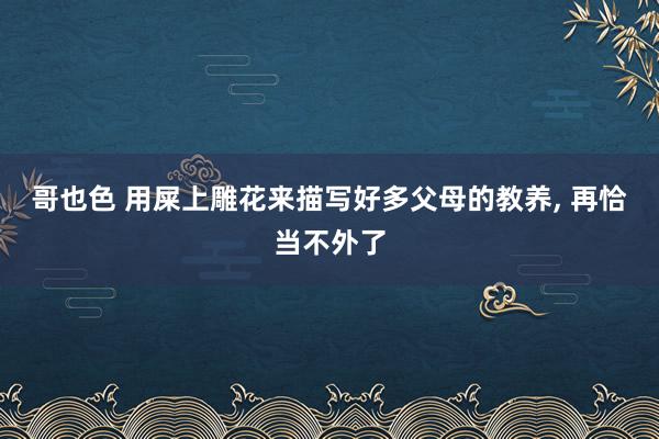 哥也色 用屎上雕花来描写好多父母的教养， 再恰当不外了