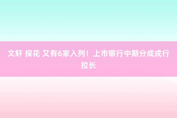 文轩 探花 又有6家入列！上市银行中期分成戎行拉长