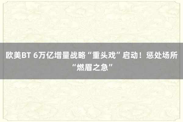 欧美BT 6万亿增量战略“重头戏”启动！惩处场所“燃眉之急”