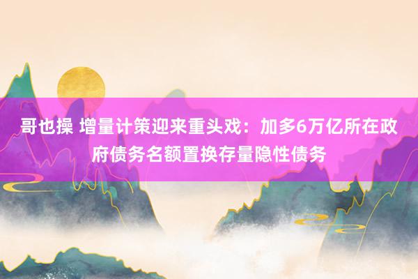 哥也操 增量计策迎来重头戏：加多6万亿所在政府债务名额置换存量隐性债务