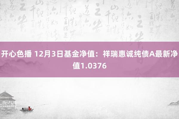 开心色播 12月3日基金净值：祥瑞惠诚纯债A最新净值1.0376