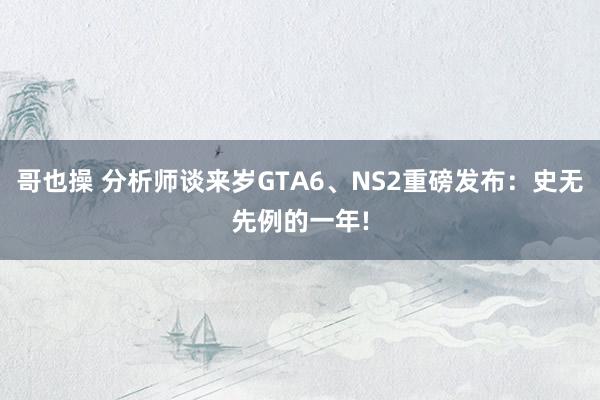 哥也操 分析师谈来岁GTA6、NS2重磅发布：史无先例的一年!