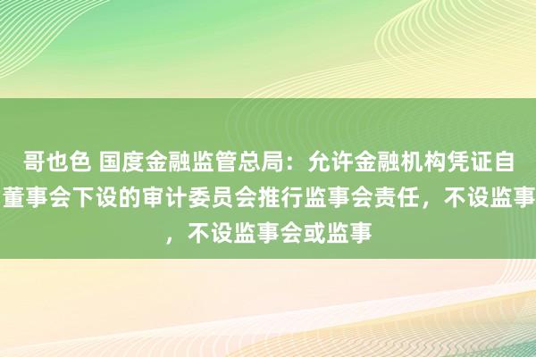 哥也色 国度金融监管总局：允许金融机构凭证自己骨子由董事会下设的审计委员会推行监事会责任，不设监事会或监事